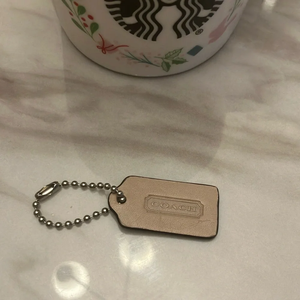 Vintage Coach Tan Brown Leather Hang Tag Replacement Bag Charm Keychain Y2K